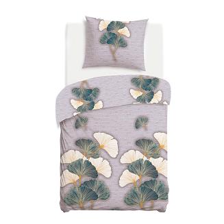 Pościel flanelowa FLANELOVE 140x200 liście miłorzębu na ciemnoszarym tle