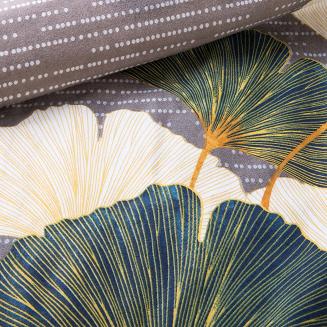 Pościel flanelowa FLANELOVE 140x200 liście miłorzębu na ciemnoszarym tle