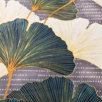 Pościel flanelowa FLANELOVE 140x200 liście miłorzębu na ciemnoszarym tle