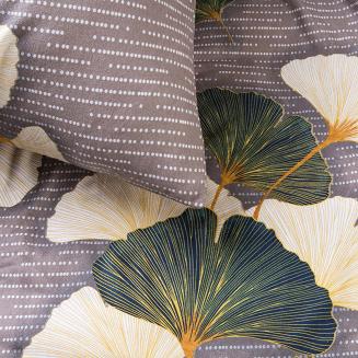 Pościel flanelowa FLANELOVE 140x200 liście miłorzębu na ciemnoszarym tle