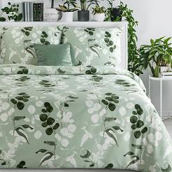 Pościel satynowa SPRING 220x200 Eurofirany jasnozielona biała gałązki liście