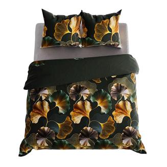 Komplet pościeli MARISEL z bawełny satynowej 220x200 zielona ruda liście miłorzębu