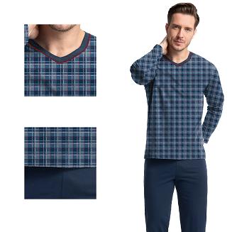 Piżama męska w serek LUNA kod 795 granatowa w niebieską kratkę