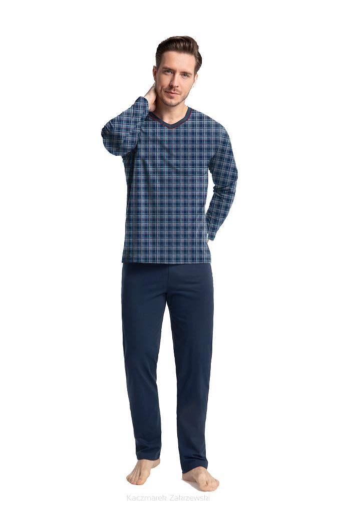 Piżama męska w serek LUNA kod 795 granatowa w niebieską kratkę