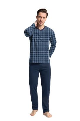 Piżama męska w serek LUNA kod 795 granatowa w niebieską kratkę