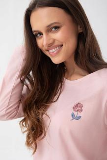 Piżama damska LUNA kod 318 różowa indygo róże z haftem na bluzce