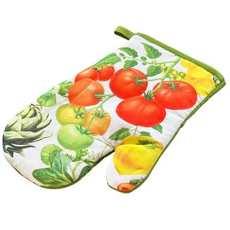 Rękawice kuchenne 18x27 z magnesem 2 szt. białe warzywny ogród