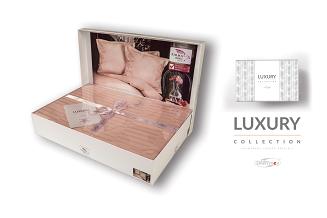 Pościel satyna bawełniana RYTHM 160x200 pudrowa beżowa paski PREMIUM