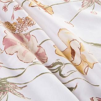 Pościel satyna bawełniana SATYNLOVE 140x200 beżowe kremowe kwiaty na białym tle