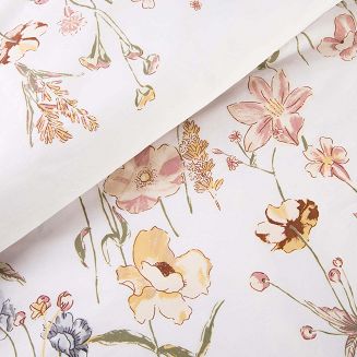 Pościel satyna bawełniana SATYNLOVE 140x200 beżowe kremowe kwiaty na białym tle