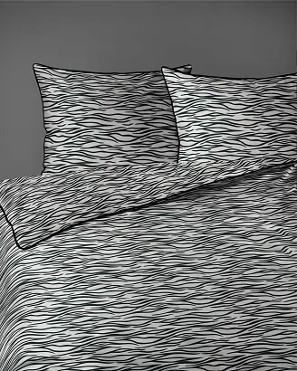 Pościel z perkalu Lamé Percale 160x200 biała czarna animal print zebra ozdobna lamówka biza