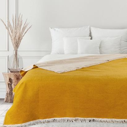 Koc narzuta DUO 150x200 Eurofirany beżowy miodowy frędzle