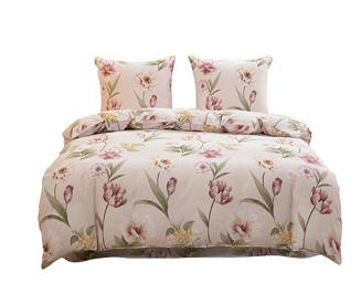 Komplet pościeli dwustronnej 140x200 różowa wiosenne kwiaty tulipany zawilce