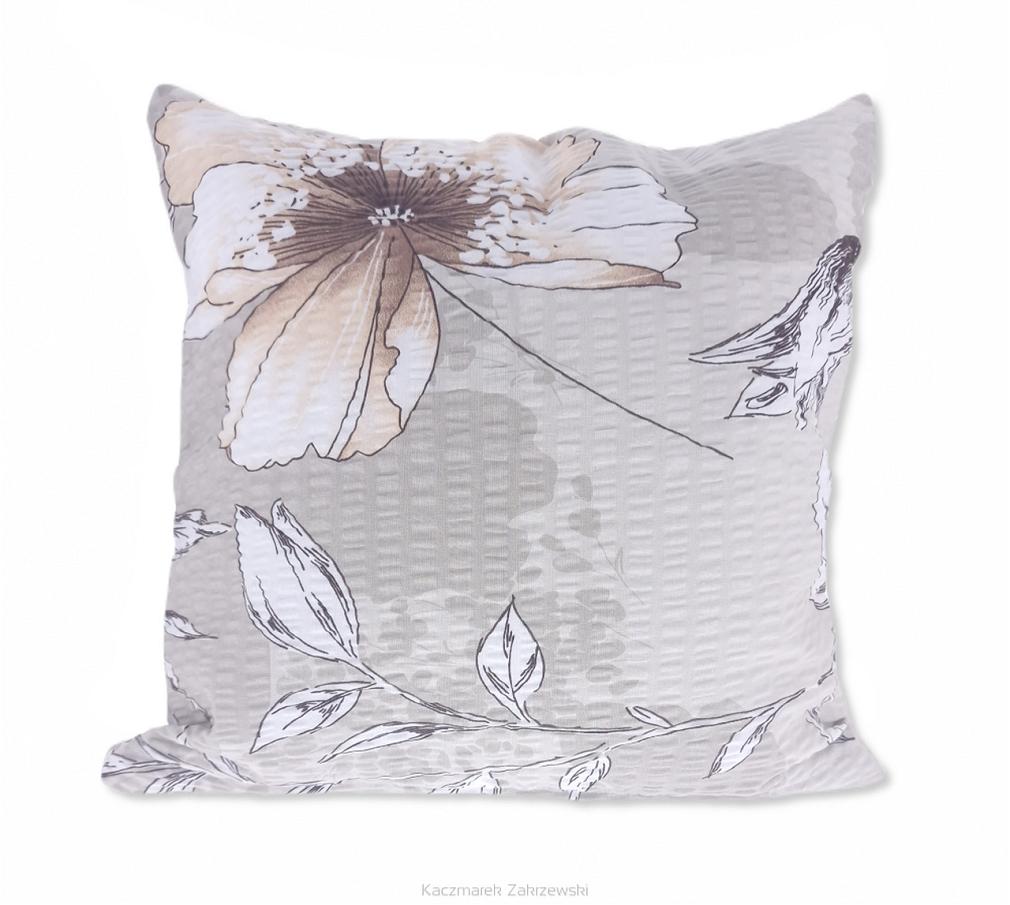 Poszewka z kory 50x60 beżowa duże herbaciane rysowane kwiaty