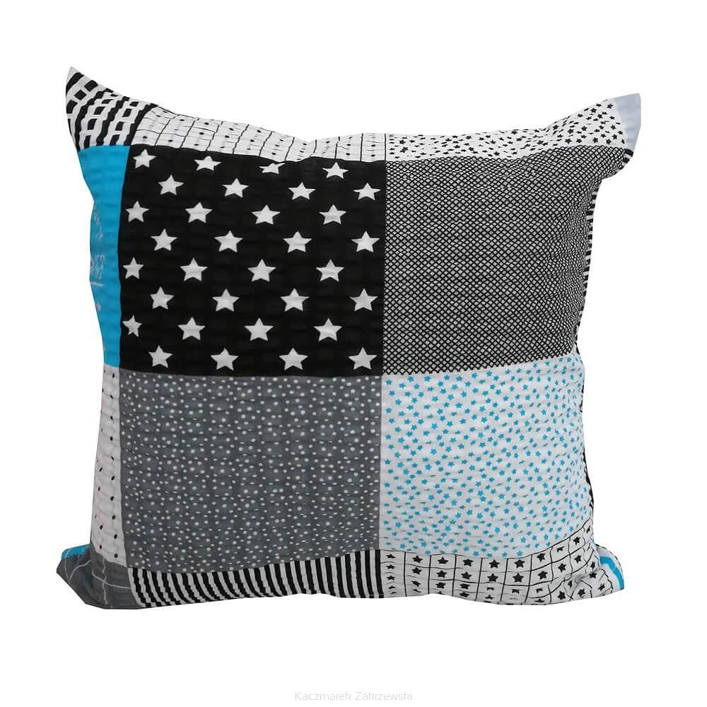 Poszewka z kory 50x60 wzór krata grafitowo-turkusowa