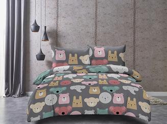 Komplet pościeli dwustronnej 140x200 grafitowa kreskówkowe zwierzęta
