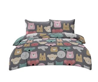 Komplet pościeli dwustronnej 140x200 grafitowa kreskówkowe zwierzęta