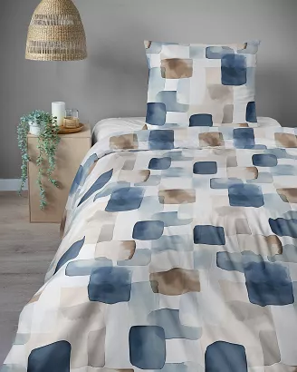 Pościel satynowa Home Satin 140x200 biała granatowa brązowa akwarelowa geometria