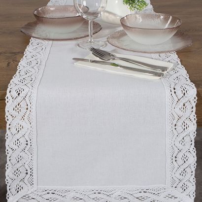 Obrus/bieżnik dekoracyjny SUSAN 40x140 Eurofirany biały z ozdobną koronką