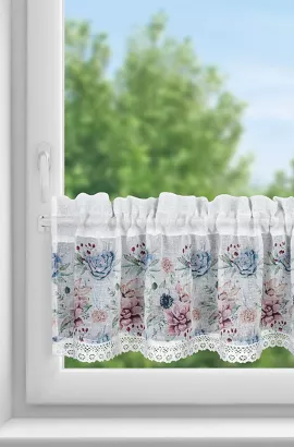 Firana gotowa zazdrostka DORA 150x30 Eurofirany biała różowa niebieska kwiaty