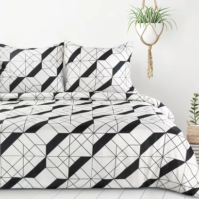 Pościel GEO 200x220 Design91 ekri czarna geometria