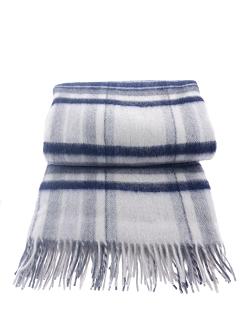 Koc wełniany z frędzlami krata wąska granatowy