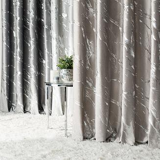 Zasłona gotowa na taśmie MARMA 140x250 szarobeżowa ze srebrnym nadrukiem