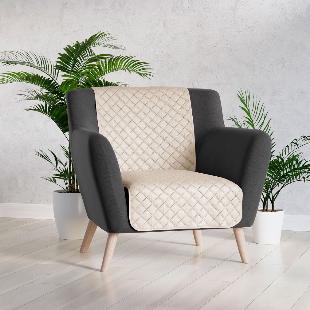 Narzuta dekoracyjna VELVI 70x160 pikowana w geometryczny wzór jasnobeżowa