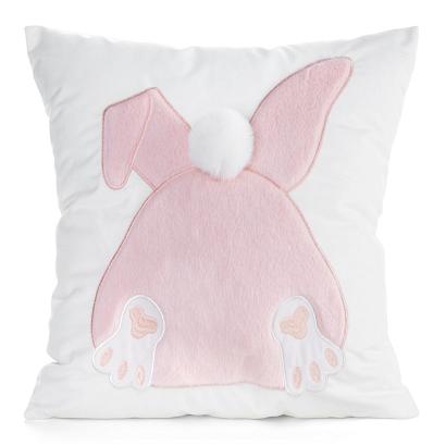 Poszewka dekoracyjna WIOSNA 45x45 Eurofirany jasnoróżowa jasnoszara wielkanocny zając