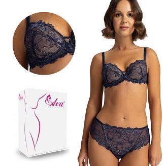 Biustonosz z koronką Push Up AV 2137 usztywniany granatowy