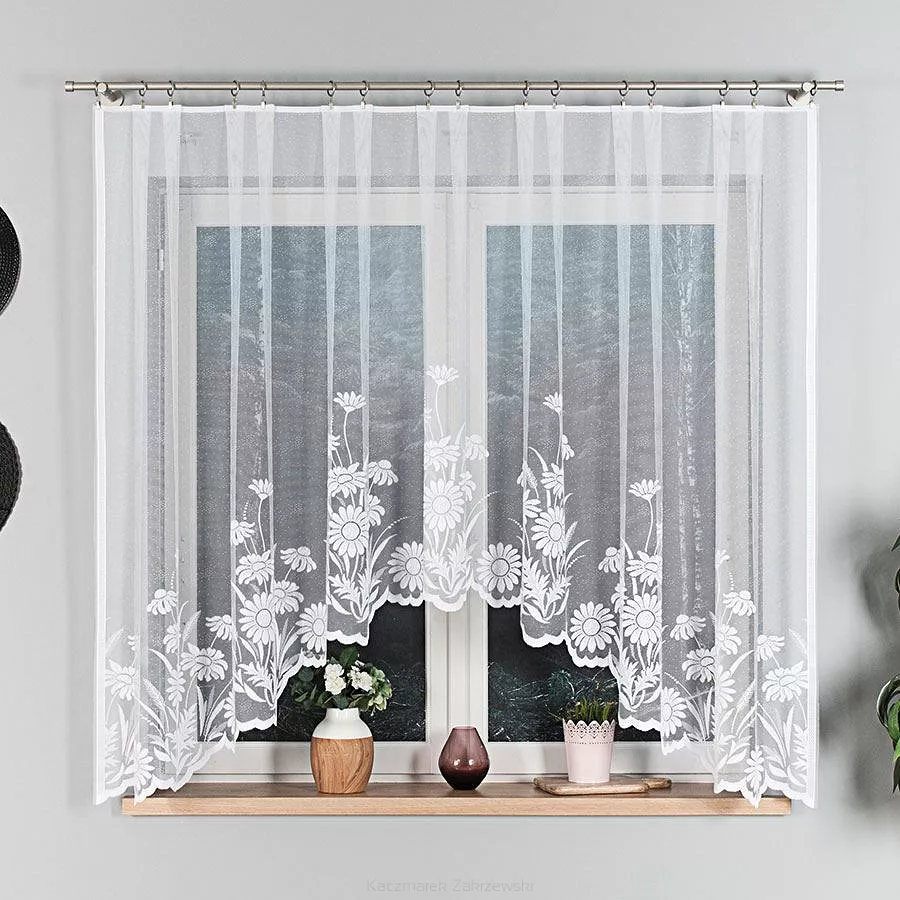 Firanka żakardowa gotowa na żabki ARALIA 300x160 biała