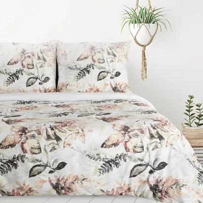 Pościel ARINA 200x220 Design91 biała kremowa pastelowy botaniczny nadruk