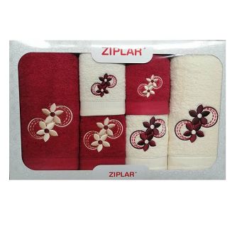 KOMPLET ręczników 6 szt. ZIPLAR bordowy/ekri