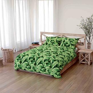 Pościel bawełniana PLANTA 200x220 czarna zielone liście