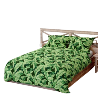 Pościel bawełniana PLANTA 200x220 czarna zielone liście