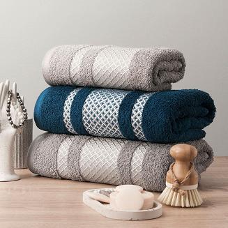 Ręcznik bawełniany LIONEL 70x140 granatowy ze srebrną bordiurą