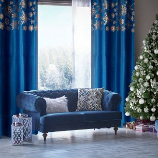 Zasłona gotowa na przelotkach świąteczna ASTRA 140x250 Eurofirany granatowy