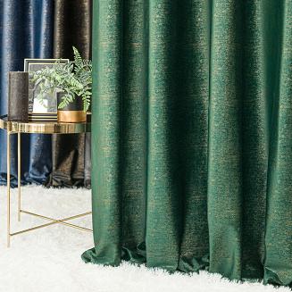 Zasłona gotowa na przelotkach ELEONORA 140x250 butelkowa ze złotym nadrukiem