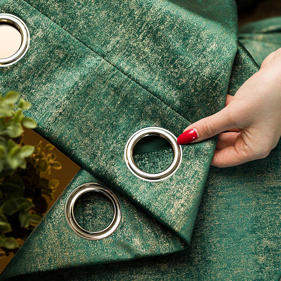 Zasłona gotowa na przelotkach ELEONORA 140x250 butelkowa ze złotym nadrukiem