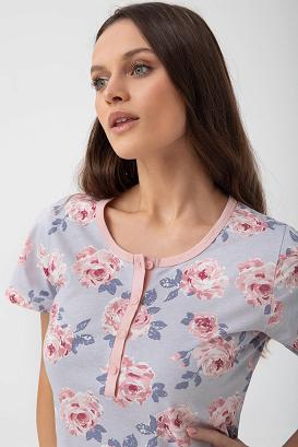 Koszula damska LUNA kod 260 szaroniebieska w róże