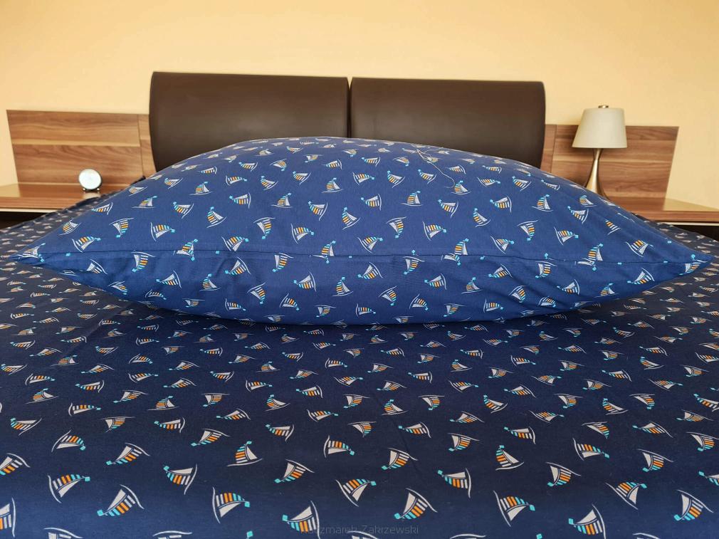 Pościel jersey 160x200 granatowa żaglówki statki