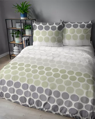 Pościel satynowa Home Satin 220x200 kremowa zielone szare grochy