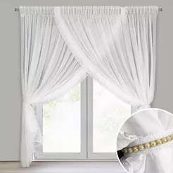 Firana gotowa na taśmie LUISA 400x250 Eurofirany biała z falbanami i dekoracyjnym troczkiem
