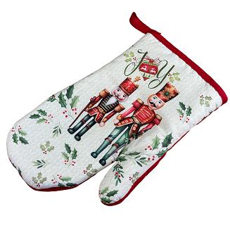Rękawice kuchenne 18x27 z magnesem 2 szt. świąteczne białe czerwone dziadek do orzechów