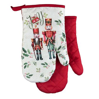 Rękawice kuchenne 18x27 z magnesem 2 szt. świąteczne białe czerwone dziadek do orzechów