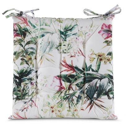 Poduszka na krzesło wodoodporna GARDEN 40x40x5 Eurofirany biała w subtelny nadruk kwiatów