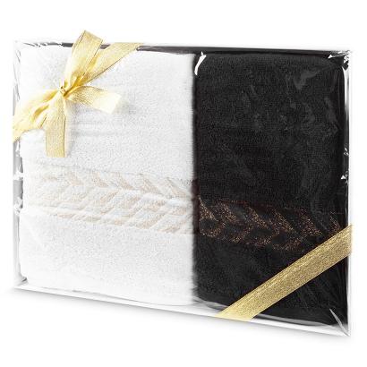 Komplet ręczników GLOW 50x90+70x140 Eurofirany biały - czarny z żakardową błyszczącą bordiurą