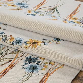 Bieżnik dekoracyjny gobelin 45x140 Eurofirany naturalny niebieskie kwiaty kłosy zboża