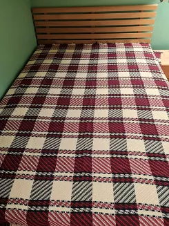 Narzuta dekoracyjna tkana 170x205 bordowa kremowa czarna krata
