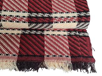 Narzuta dekoracyjna tkana 170x205 bordowa kremowa czarna krata